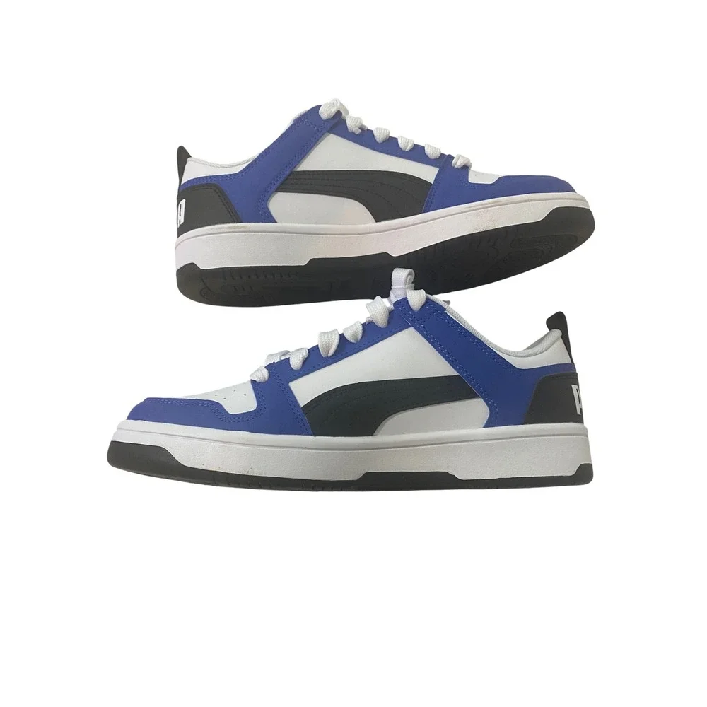 Puma Rebound Layup Lo SL Jr White Black Sapphire Blue Sneakers 370490 19 Size 7Y